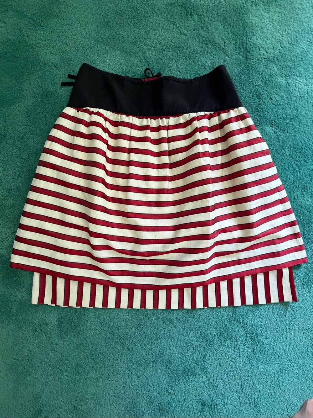 FENDI Striped Circle Skirt with Black Waistband - Red & Cream, Size 40 - Picture 5 of 5